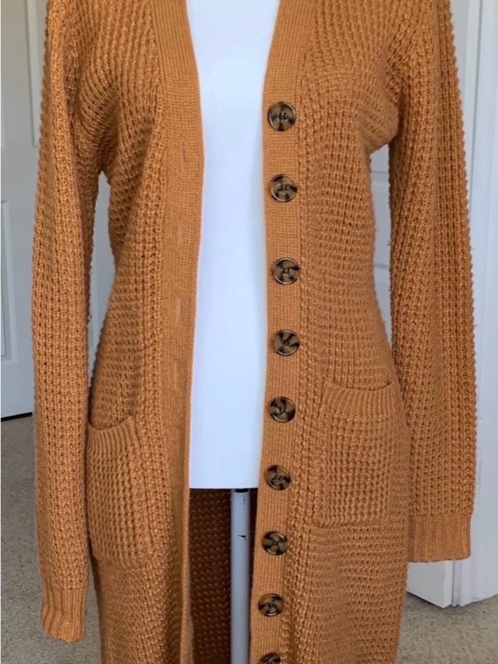 Cozy Long Button-Down Cardigan Sweater - Burnt Orange